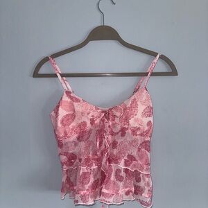 Pink double tie floral top